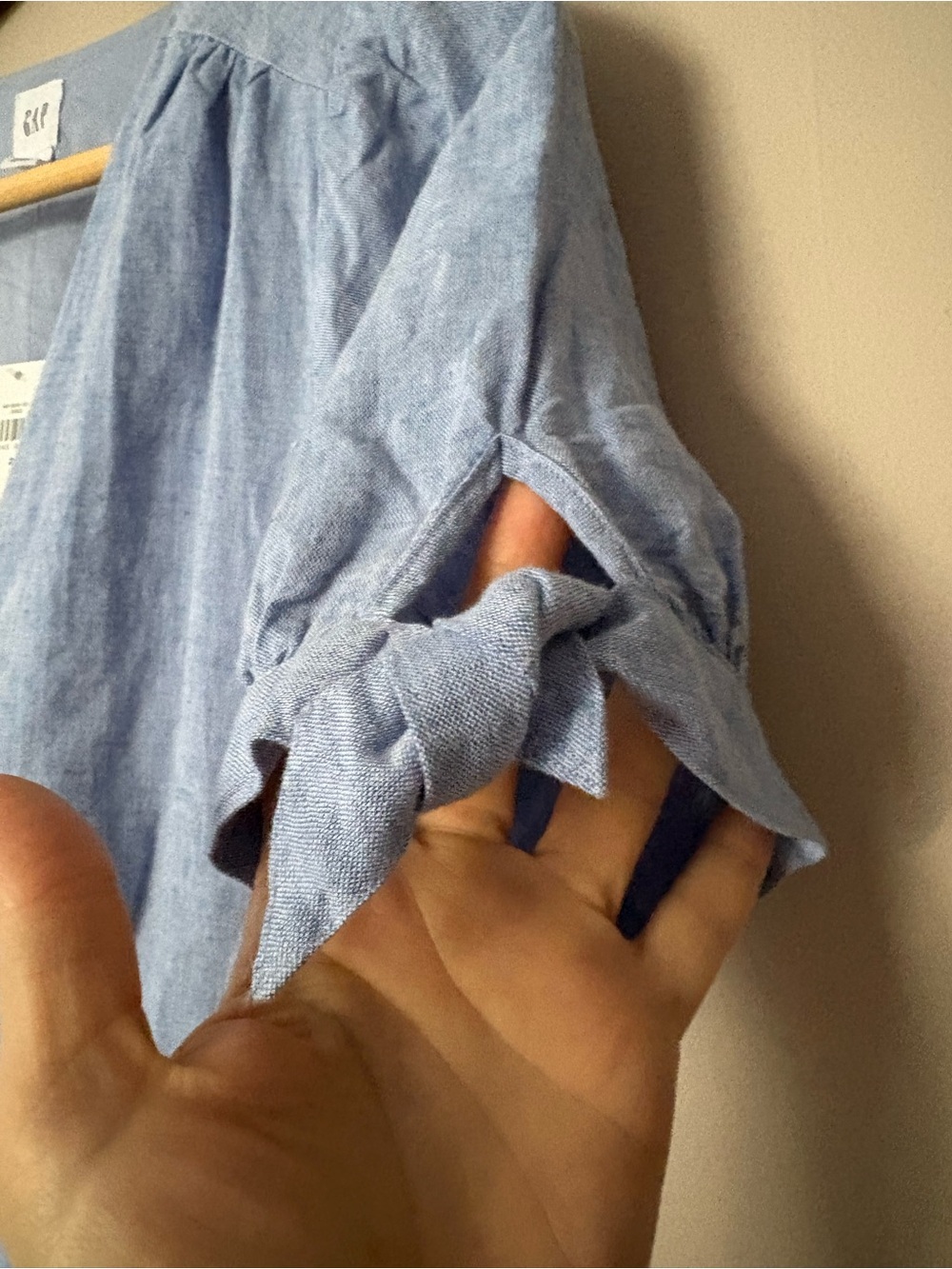 GAP Powder Blue V-Neck Button Front Mini linen and cotton blend Dress - Picture 7 of 7